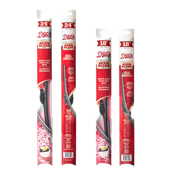 Doc's Diesel Premium Beam Wiper Blades Front 24" + 18" packaging