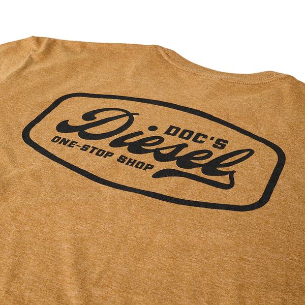 Doc's Diesel Duck Brown Shop T-Shirt closeup